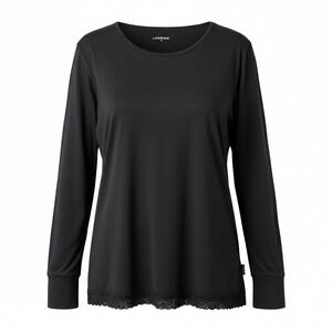 Lands End Womens Lightweight Jersey Black‎ Long Sleeve Lace Trim T-shirt Size 1X
